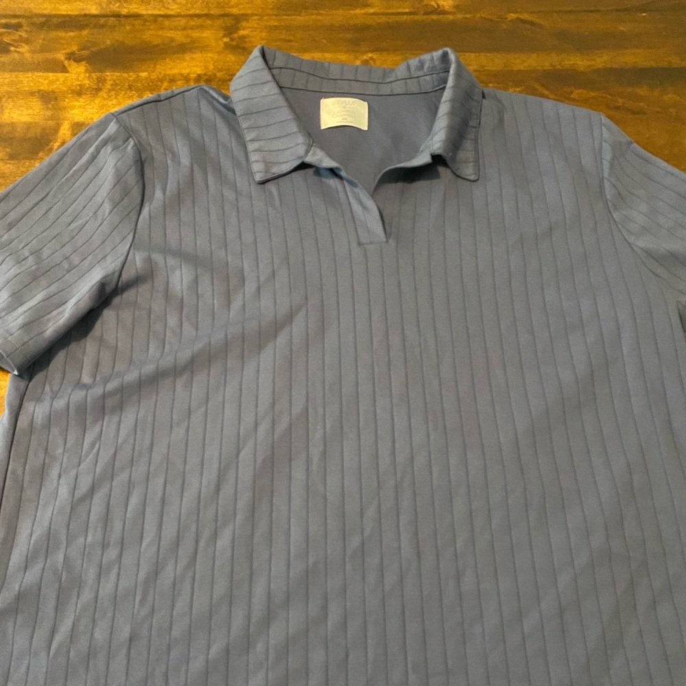 Stylus X Ladarius Campbell Slate Blue V Neck Polo Shirt Striped XXL